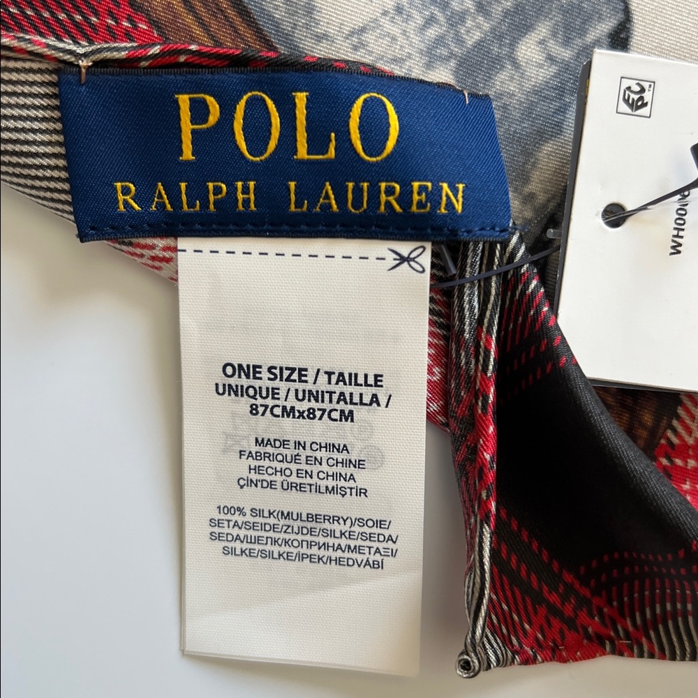 Polo Ralph Lauren Bear Winter Scarf Red Plaid Holiday Ski Skating Rare - Picture 9 of 17
